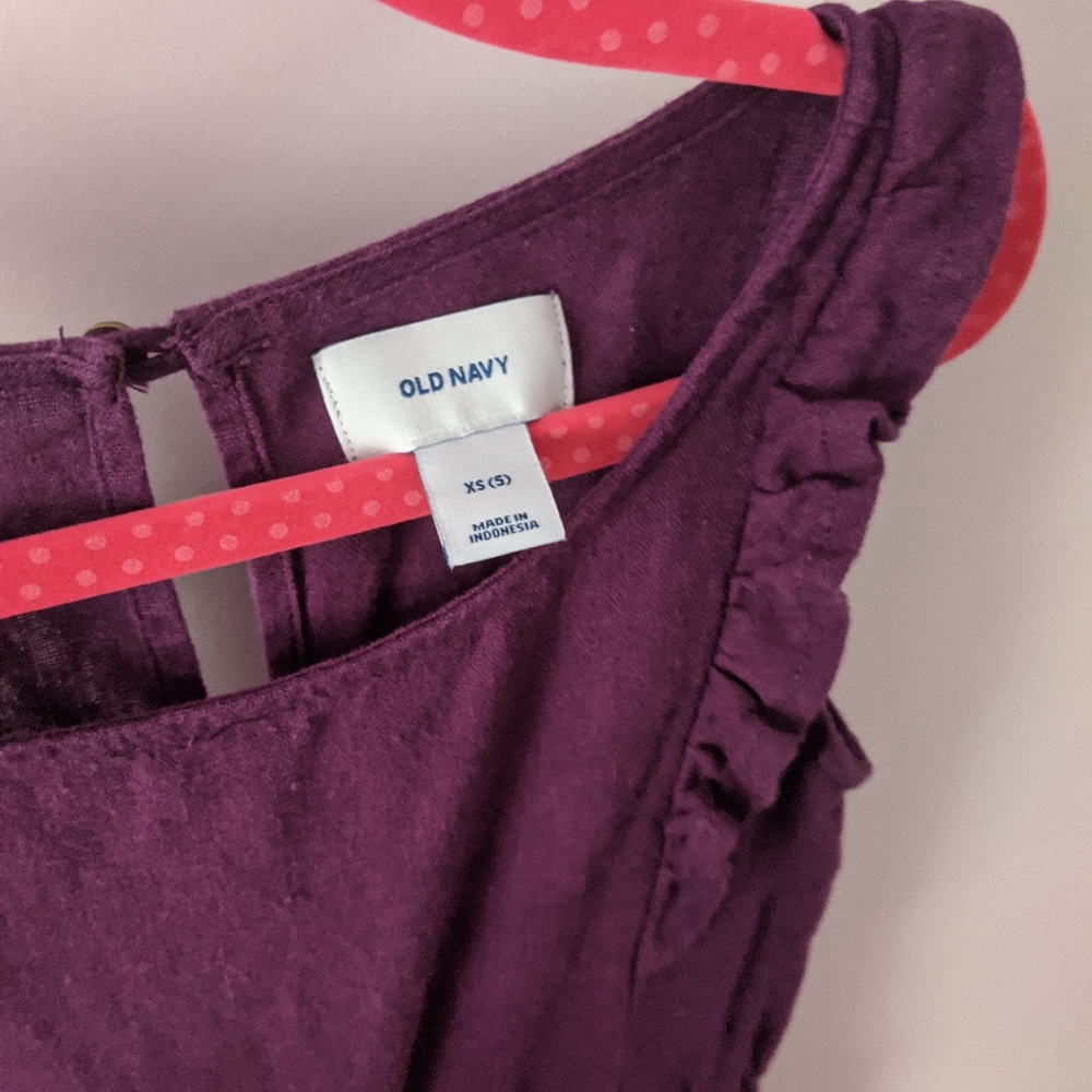 Old Navy girls XS sz 5 plum purple linen jumpsuit